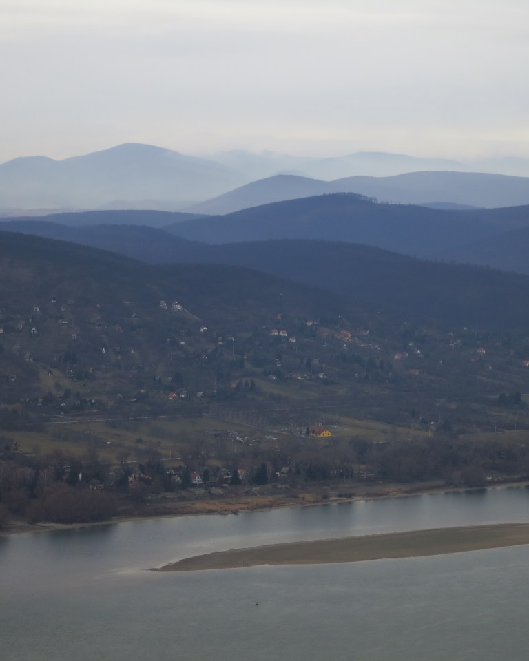 The Danube from the hill with the mountains of Hungary and Slovakia