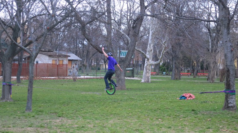 a hungarian unicyclist on a slackline. But he didnt looked at me...