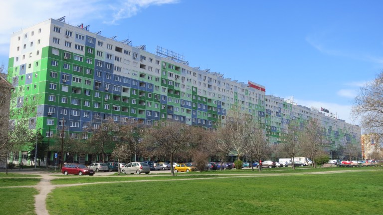 With its 884 apartments it gives for about 3000 people a home. Thats why its called Faluház: "village house"