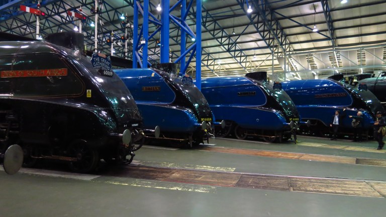 The great gathering - all six remained steam-locomotives of the LNER Class A4 could be seen together Two of them were shipped in from North America